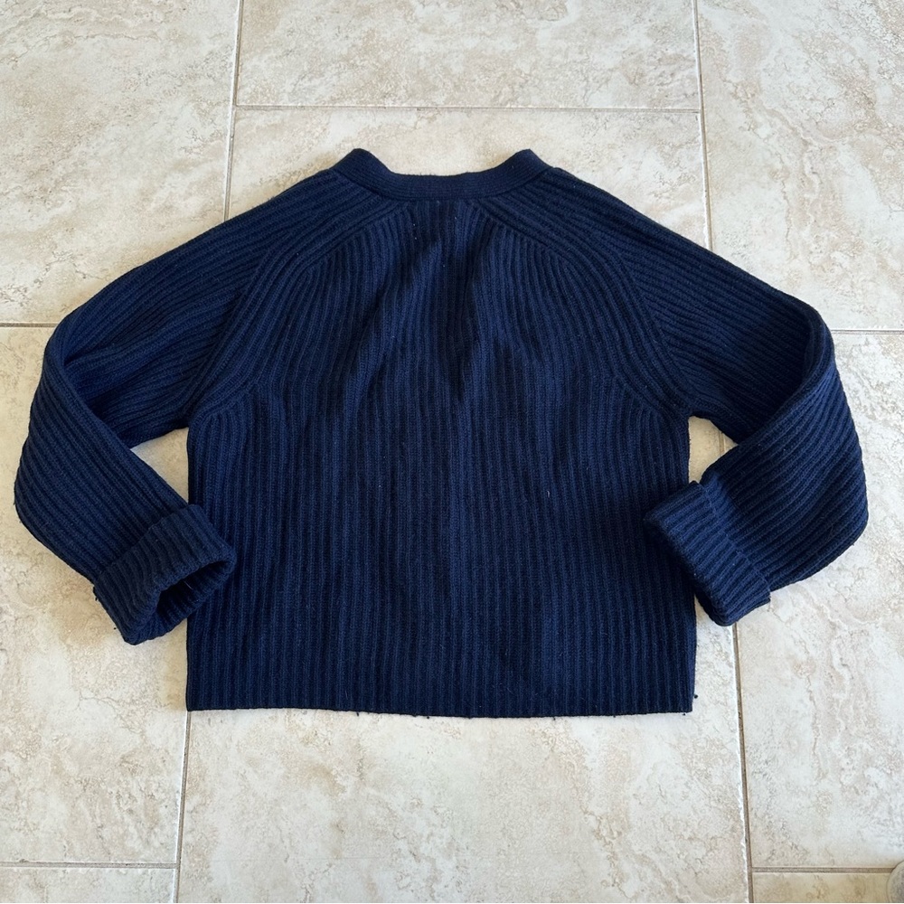 GANNI Cropped Navy Wool Blend Sweater Cardigan Size Medium - Picture 8 of 9